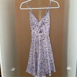 Lavender Floral Dress Spaghetti Strap Cut out in Front Open Back